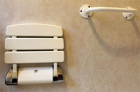 Shower handrail and seat Shower showing handrail and seat